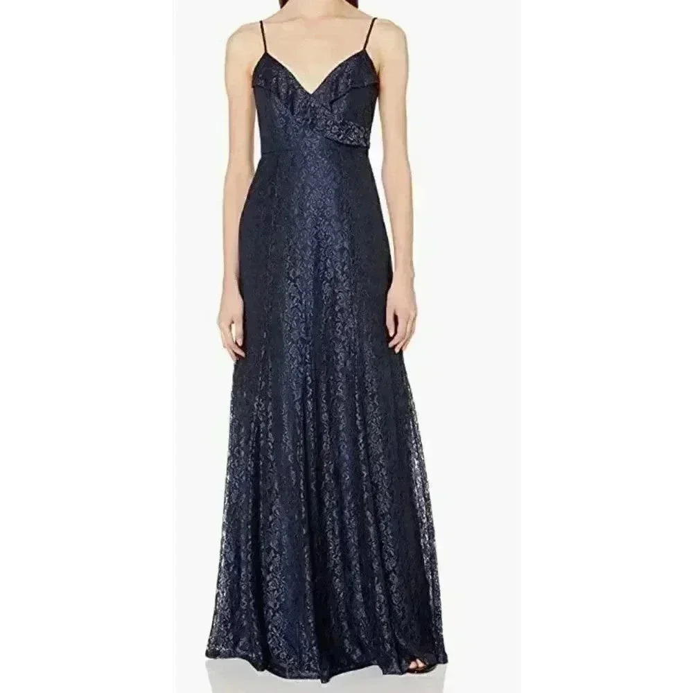 Jenny Yoo Women's Waverly Lace Gown, Navy, 2